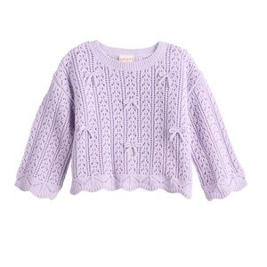 Jumping Beans Embellished Light Purple Crochet Knit Bow Sweater Girls Size 7